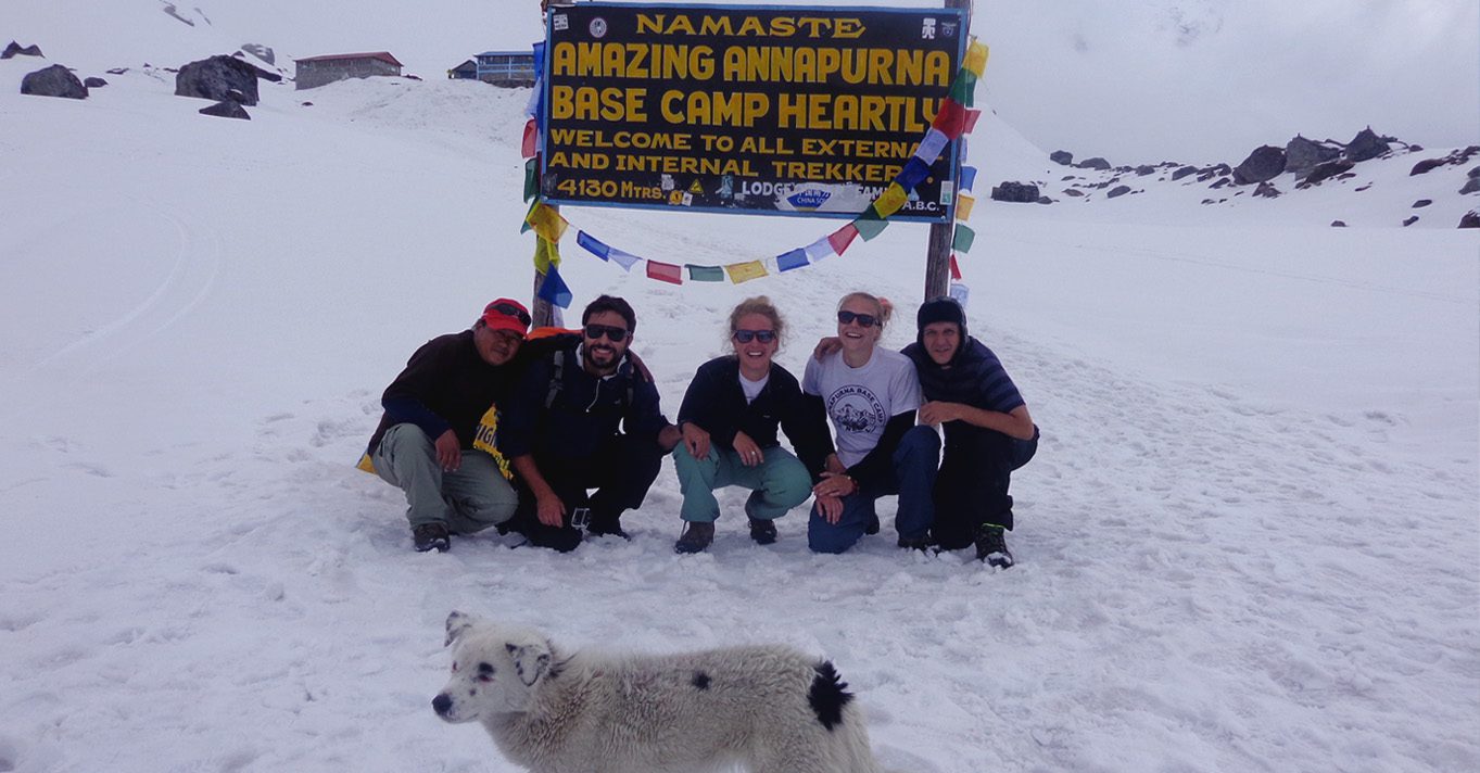 The Annapurna Sanctuary glacial cirque at 4,130m with Annapurna South and Machhapuchhre surrounding the base camp