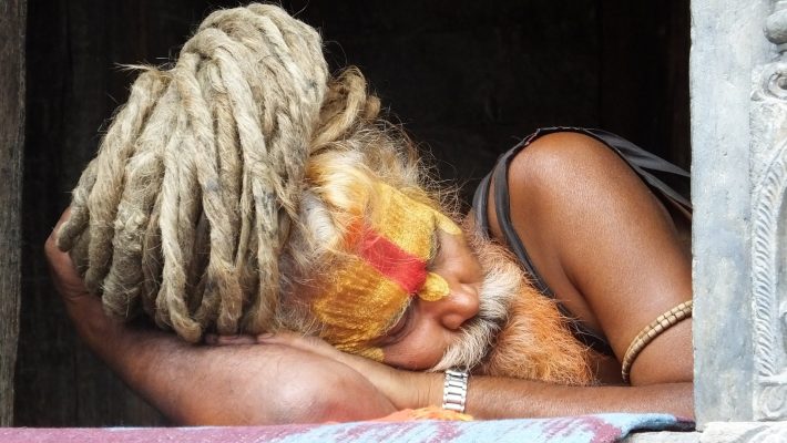 Sadhu resting in pashupatinath temple