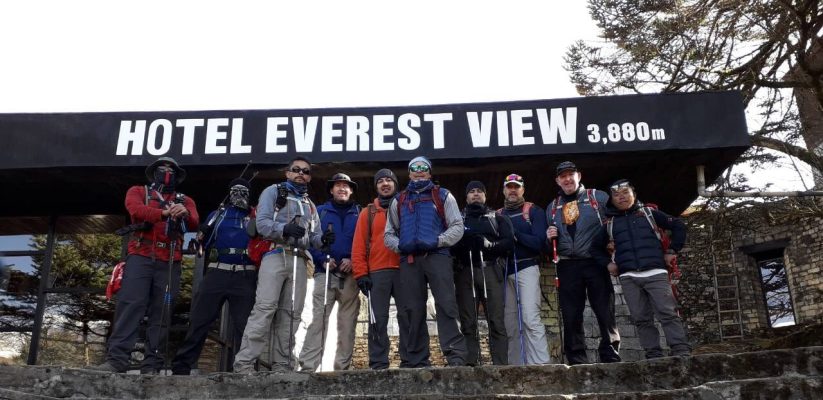 Mountainkick trekkers infornt of Hotel everest view