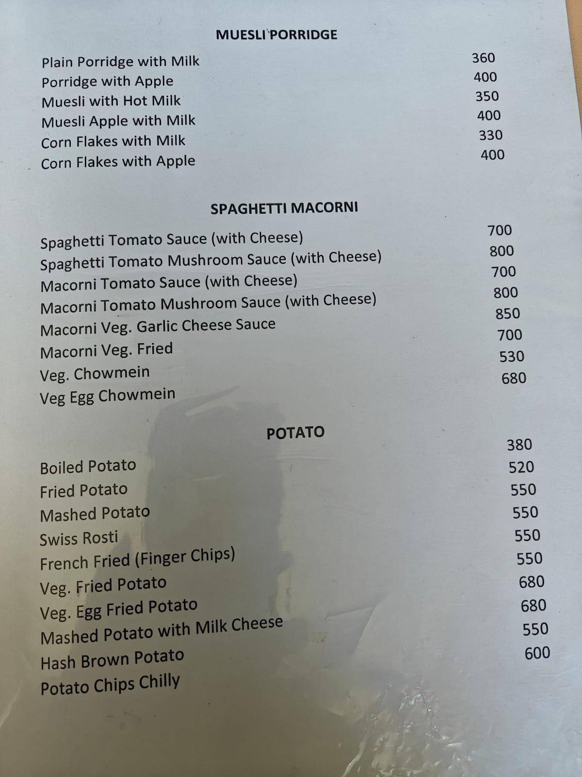Hotel Skyline Manang food menu page 4 prices 2026 Annapurna Circuit Nepal