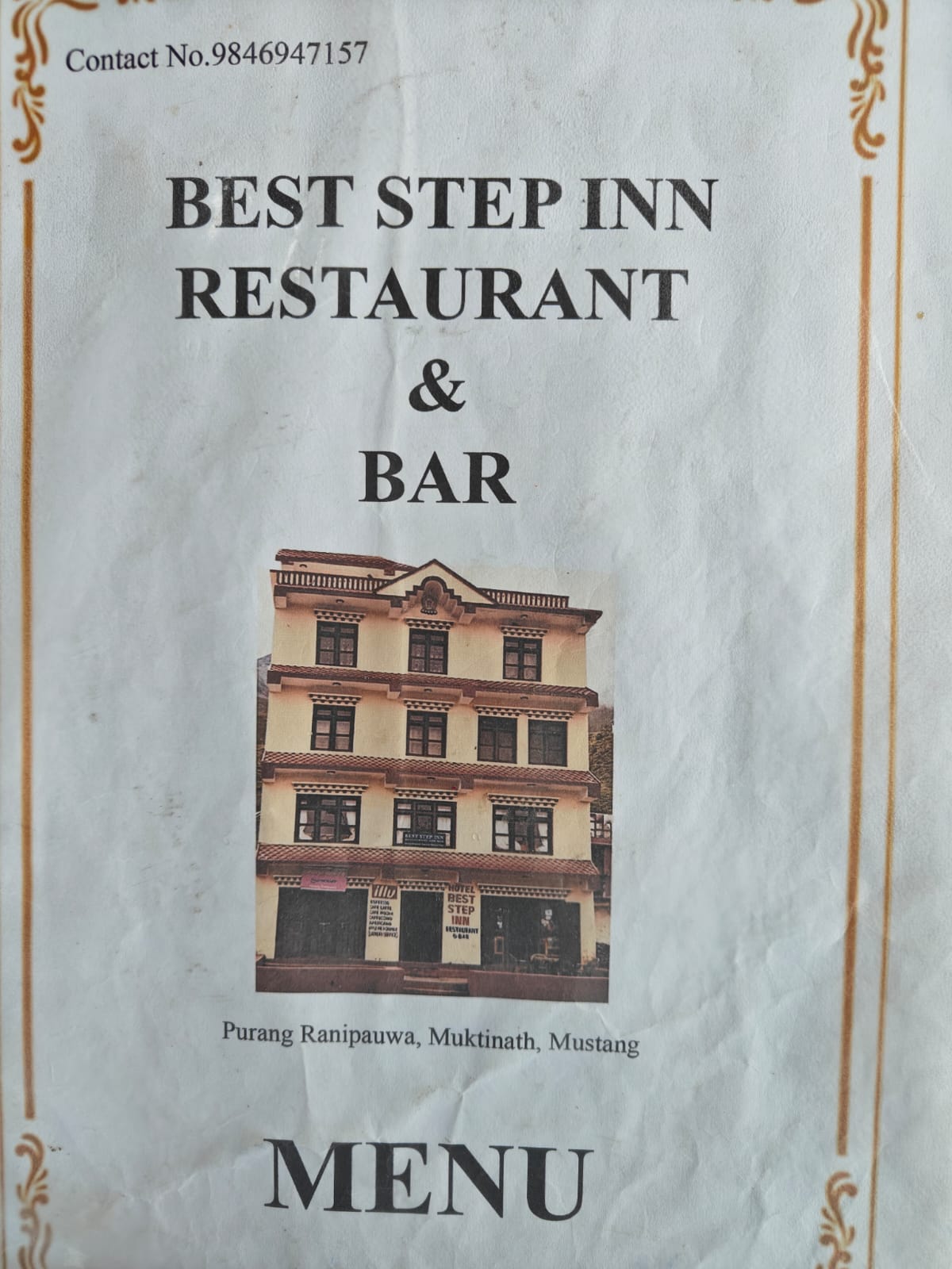 Best Step Inn Restaurant Muktinath menu cover 2026 Annapurna Circuit Nepal