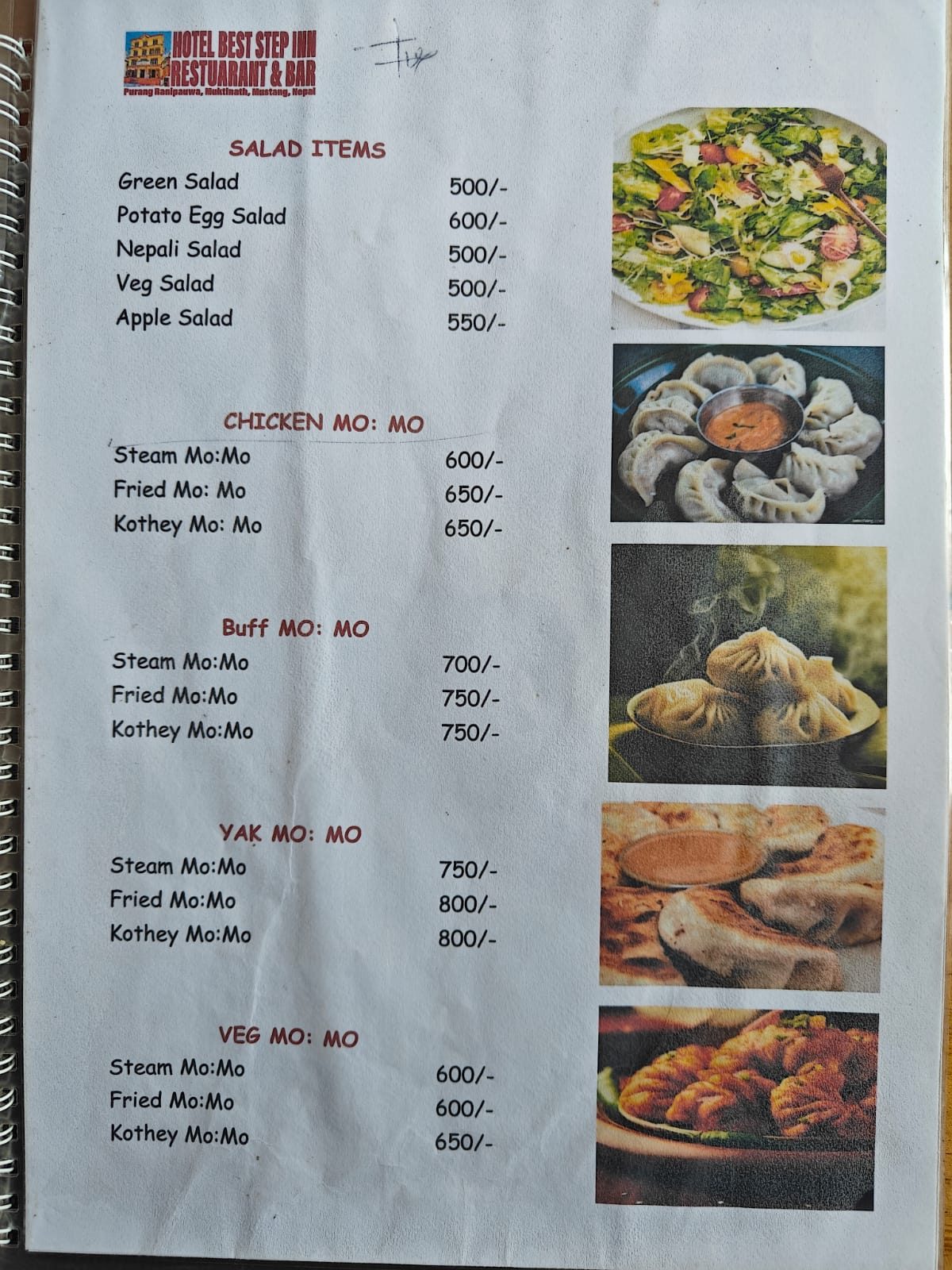 Best Step Inn Restaurant Muktinath menu page 4 food prices 2026 Annapurna Circuit