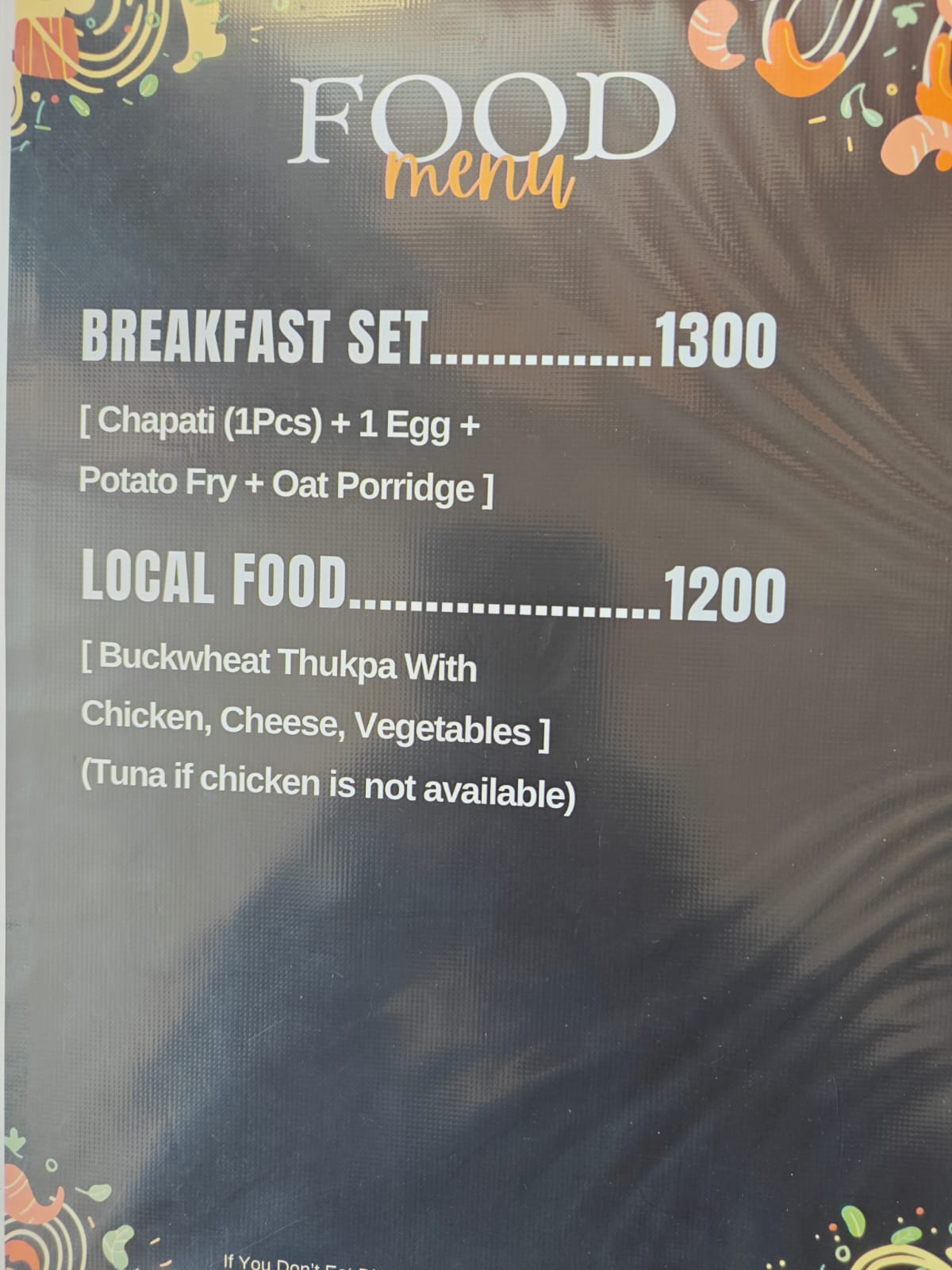 Manag Marsyandi New Cottage Upper Pisang food menu page 1 prices 2026 Annapurna Circuit