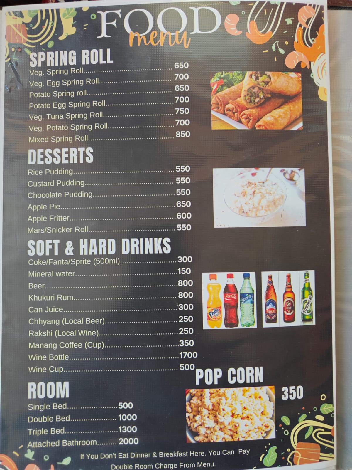 Manag Marsyandi New Cottage Upper Pisang food menu page 2 prices 2026 Annapurna Circuit