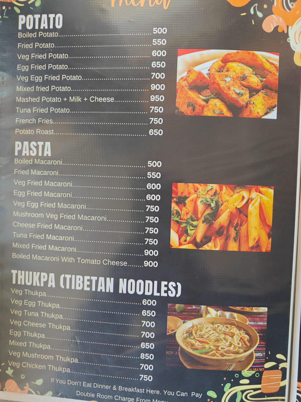 Manag Marsyandi New Cottage Upper Pisang food menu page 3 prices 2026 Annapurna Circuit