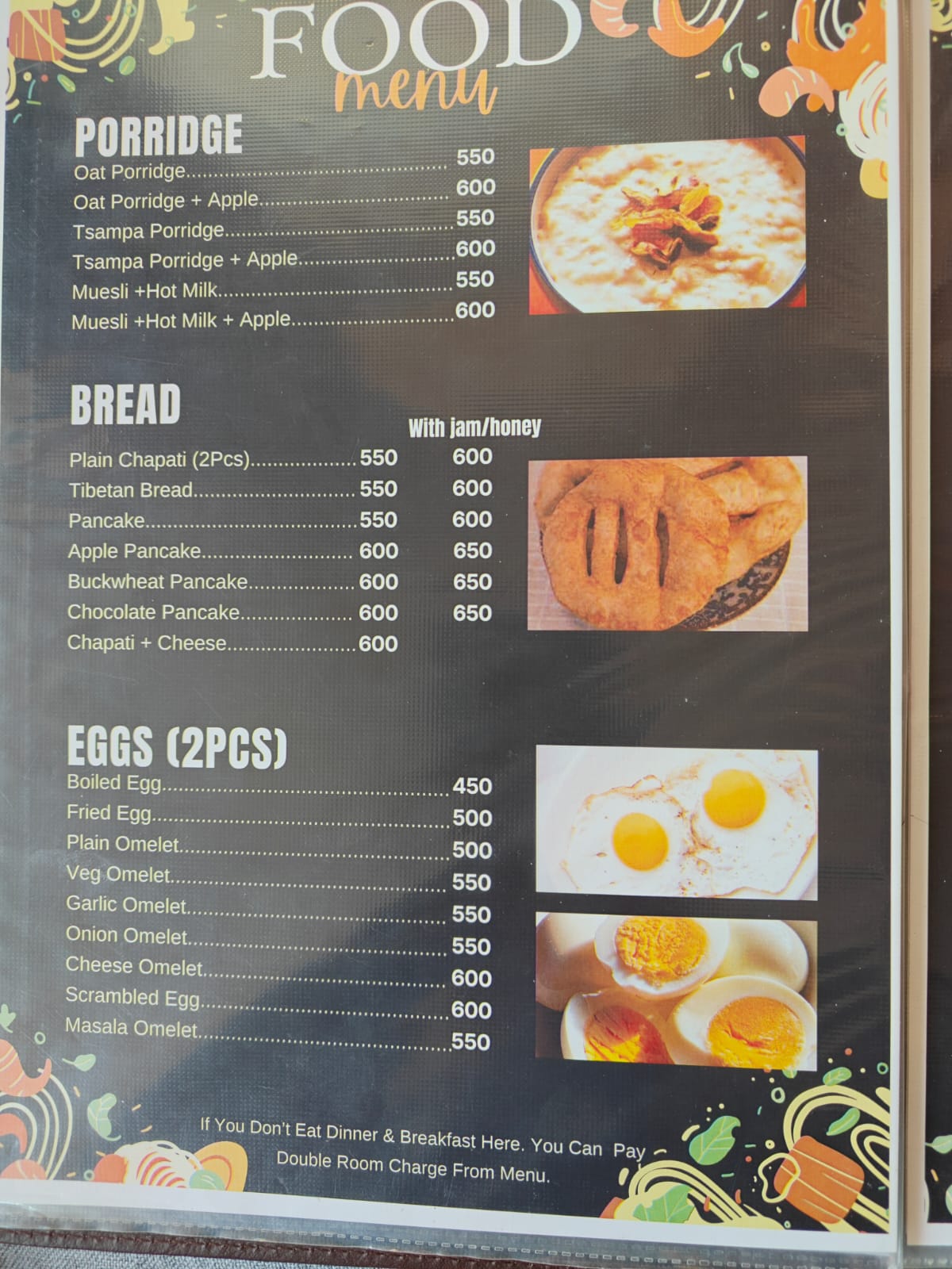 Manag Marsyandi New Cottage Upper Pisang food menu page 5 prices 2026 Annapurna Circuit