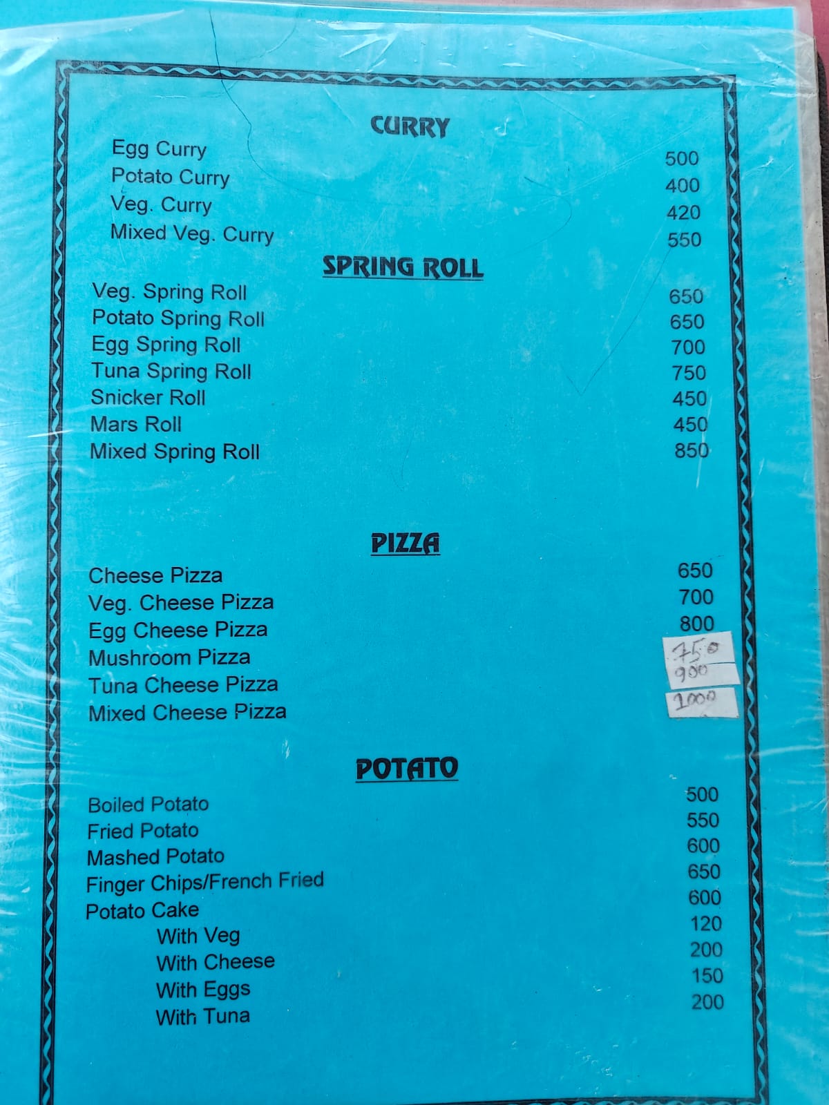 Shree Kharka teahouse menu page 4 food prices 2026 Tilicho Lake trail Annapurna Circuit