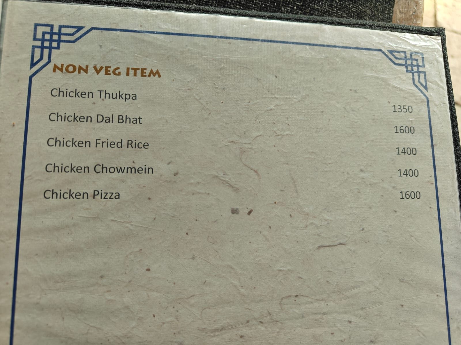 Thorong High Camp View Hotel menu page 2 food prices 2026 Annapurna Circuit Nepal 4925m