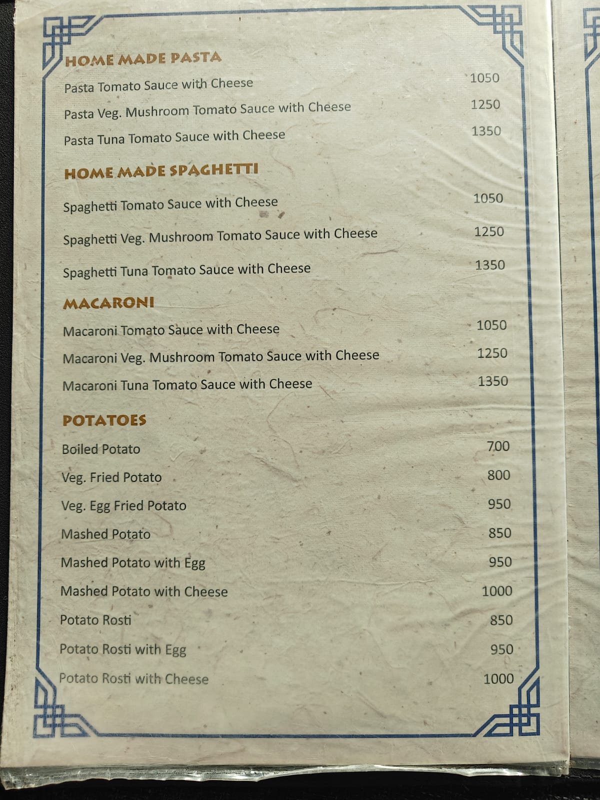 Thorong High Camp View Hotel menu page 3 food prices 2026 Annapurna Circuit Nepal 4925m