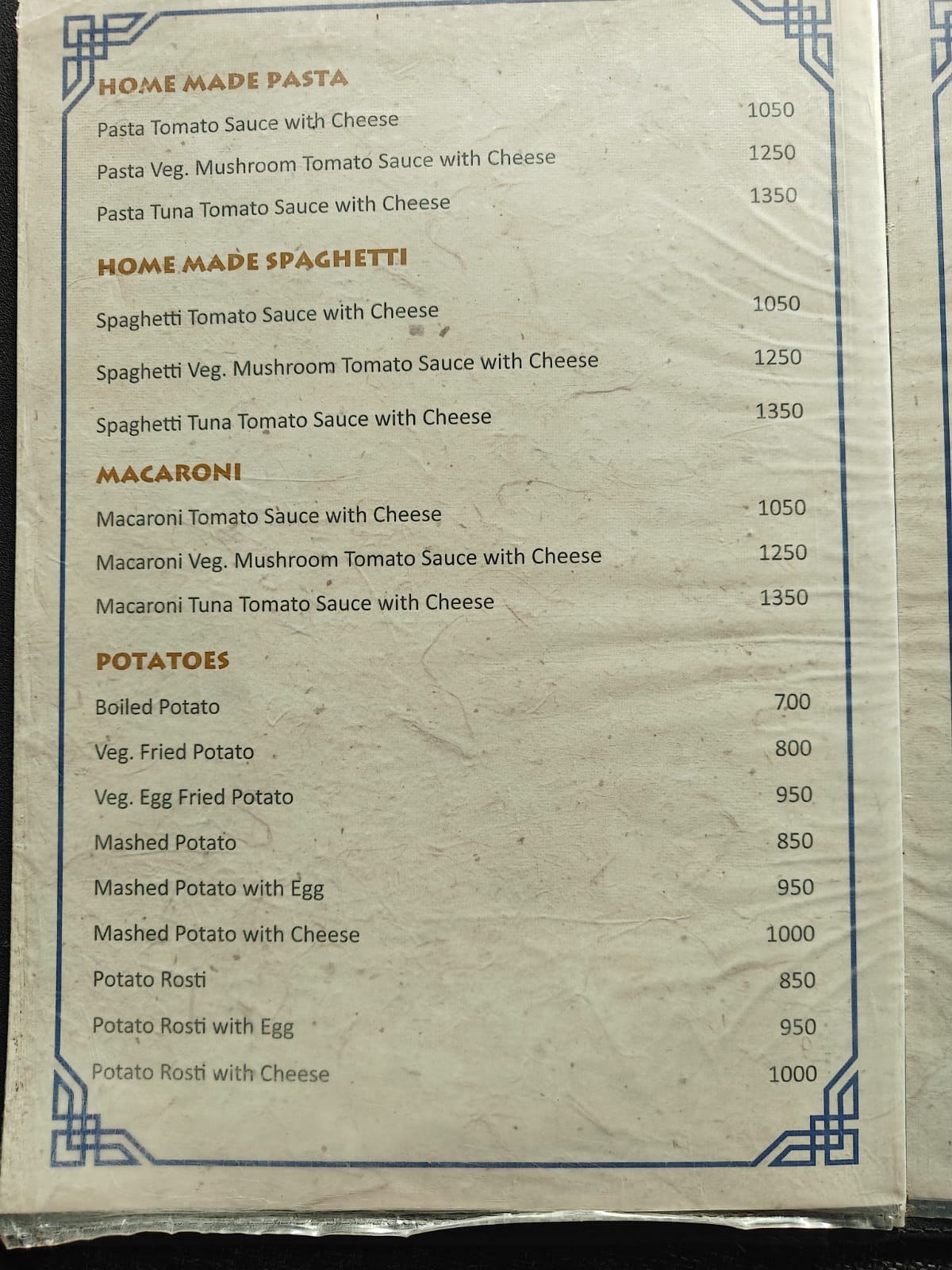 Thorong High Camp View Hotel menu page 6 food prices 2026 Annapurna Circuit Nepal 4925m
