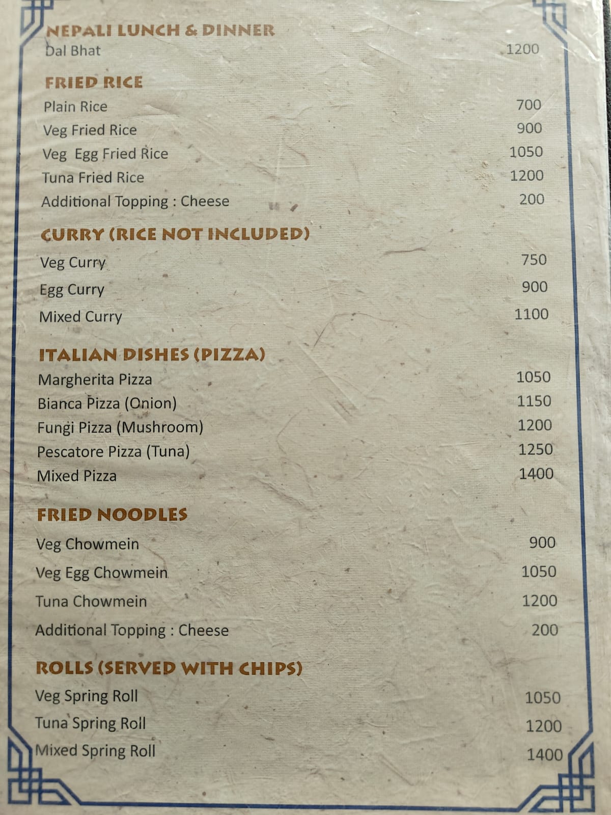Thorong High Camp View Hotel menu page 7 food prices 2026 Annapurna Circuit Nepal 4925m