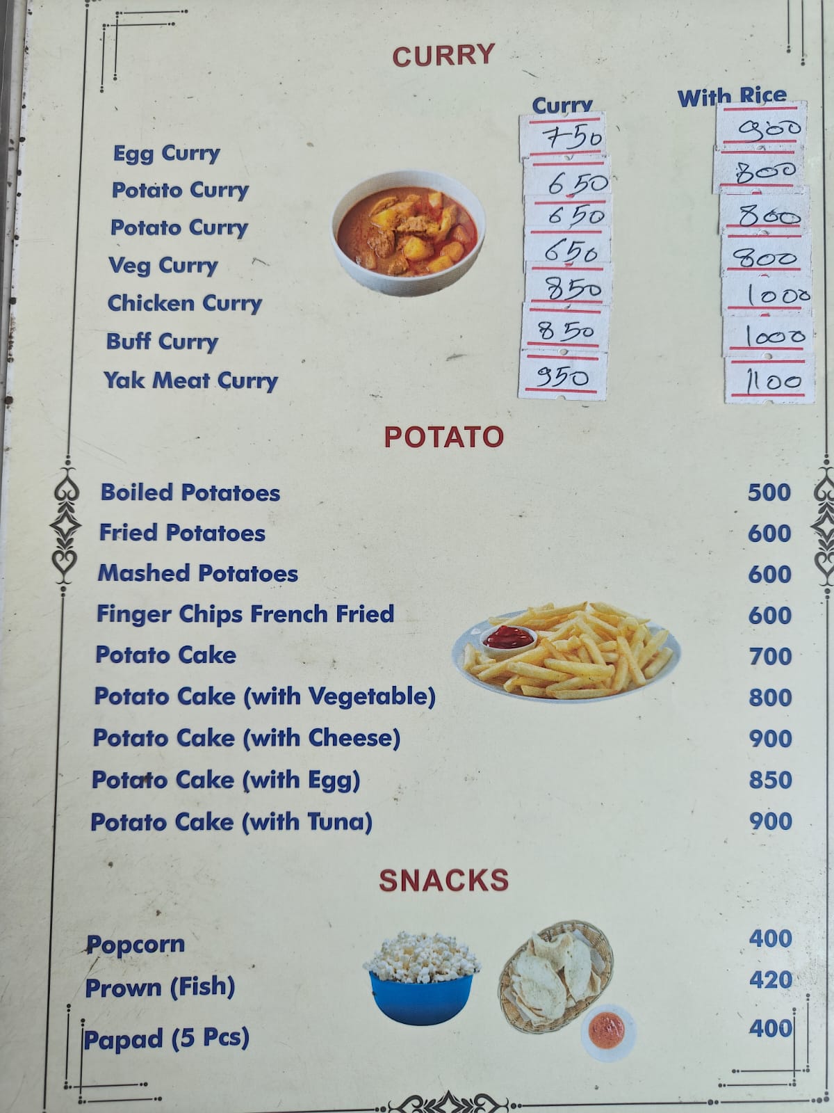 Hotel Mountain View Tilicho Base Camp menu page 5 food prices 2026