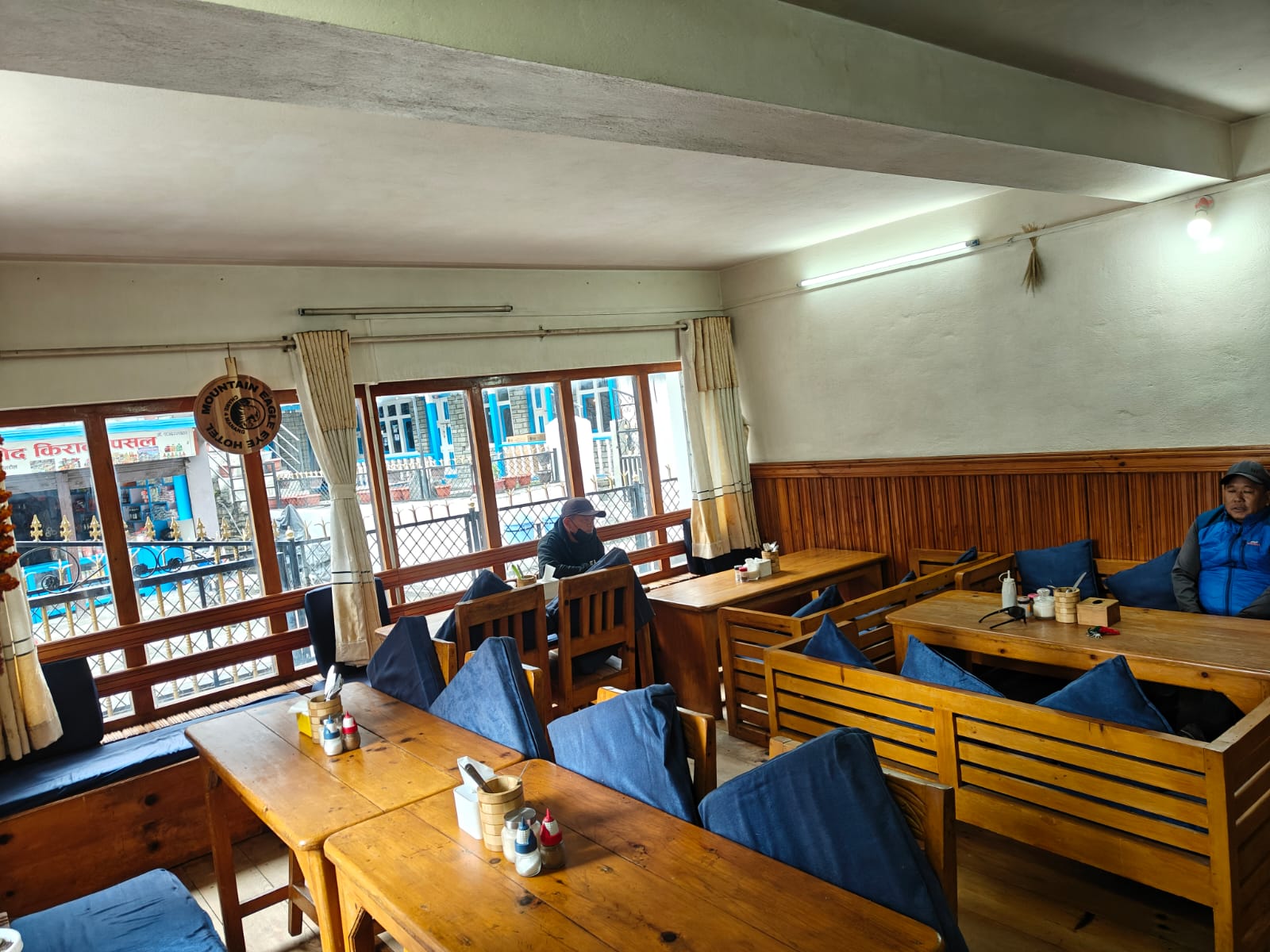 Hotel Mountain Eagle Eye dining room interior Chame Annapurna Circuit Nepal 2026
