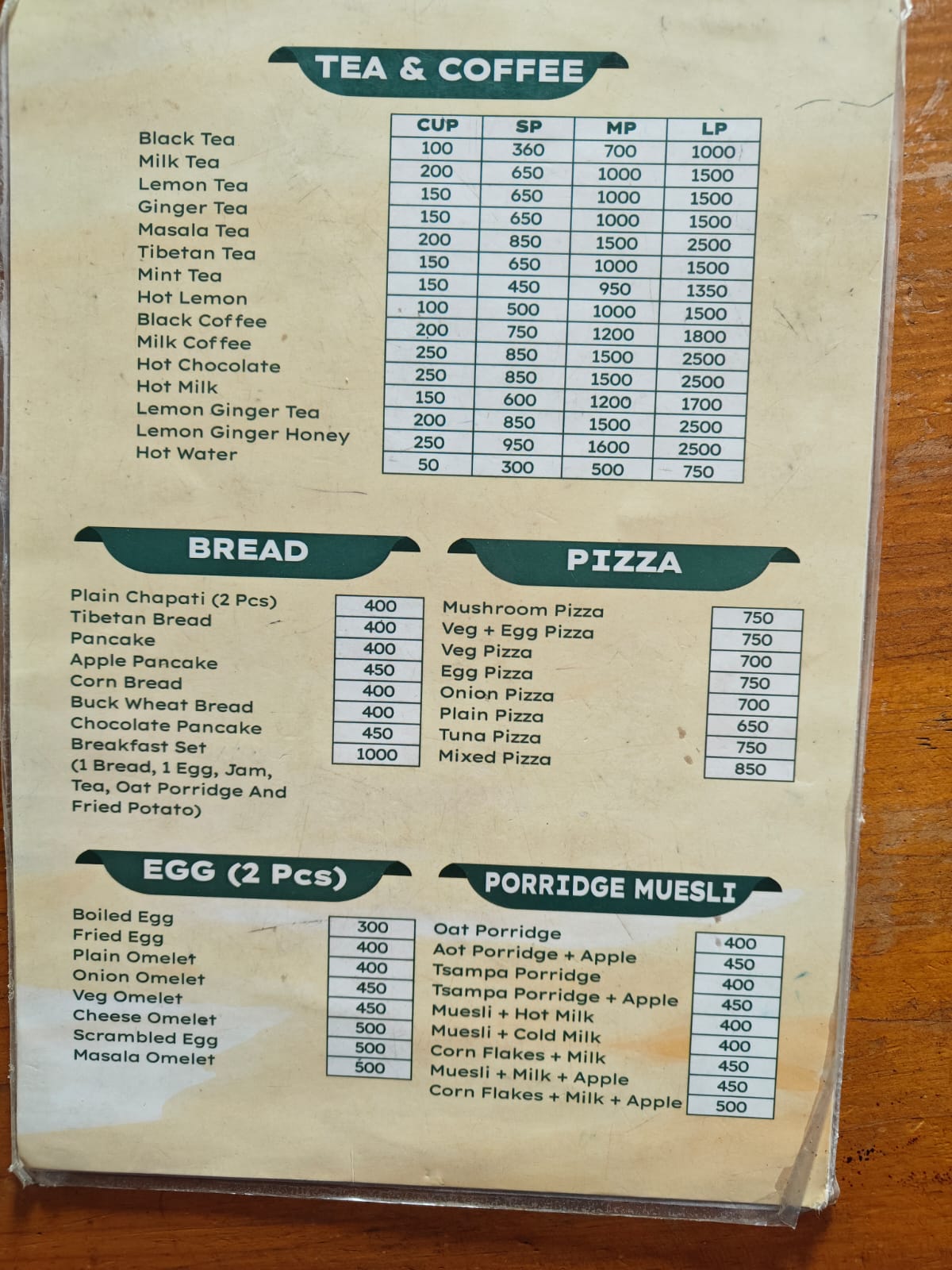 Hotel Mountain Eagle Eye Chame drinks menu prices 2026 Annapurna Circuit
