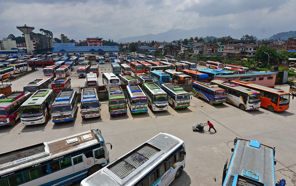 Gongabu Bus Park in Kathmandu where buses to Besisahar depart for Annapurna Circuit Nepal