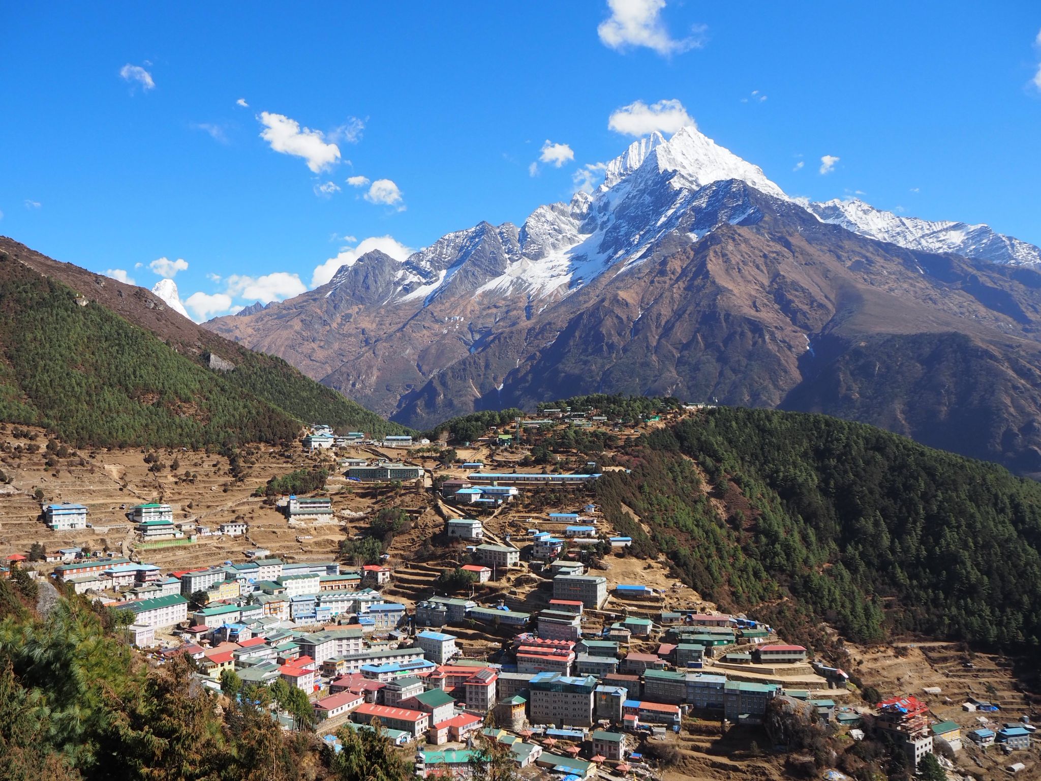 Namche Bazaar, where the road route rejoins the standard Everest Base Camp trekking trail