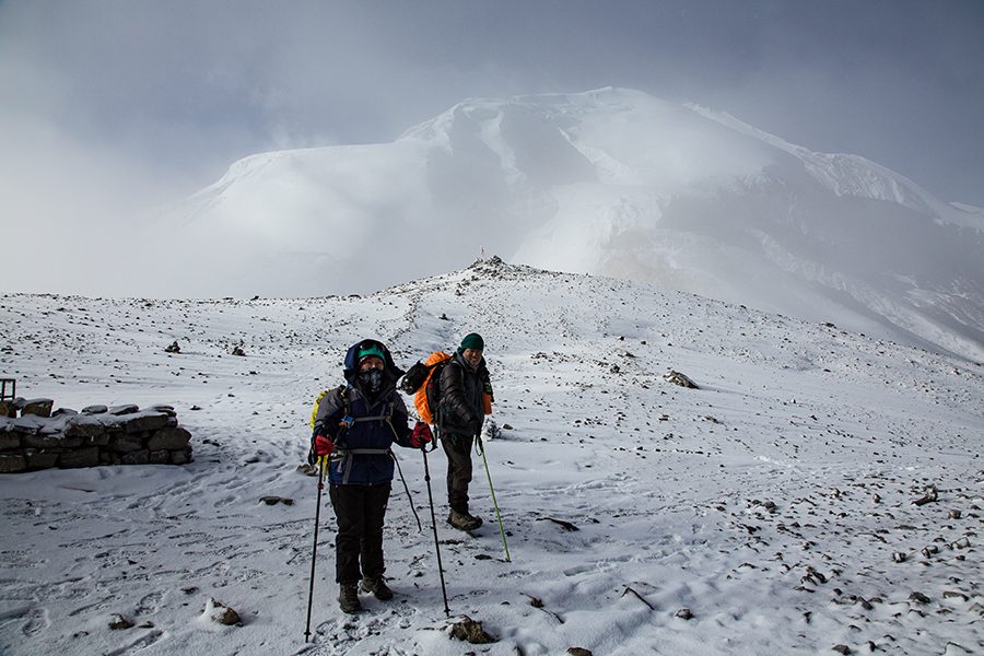The trail above Thorong Phedi on the way to Thorong La Pass on the Annapurna Circuit