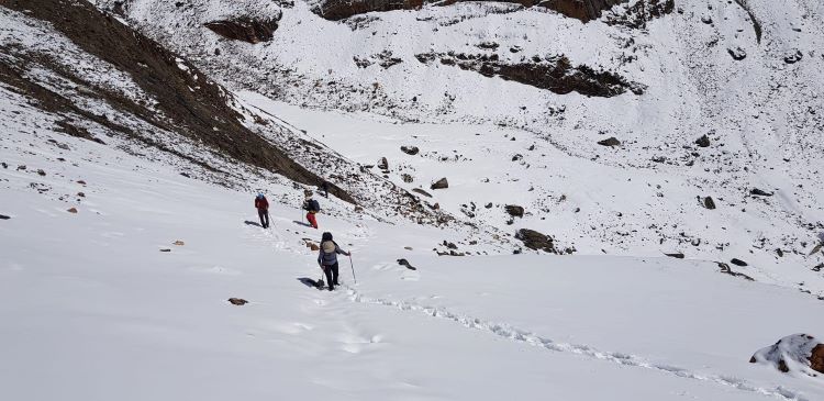 Trekkers on the remote Kang La pass