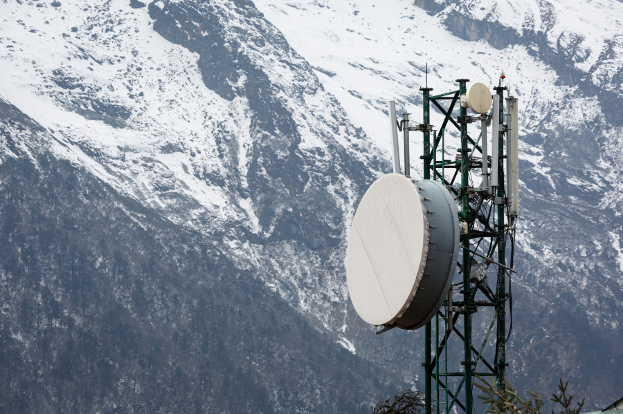 Mobile network tower above Namche Bazaar, Everest region