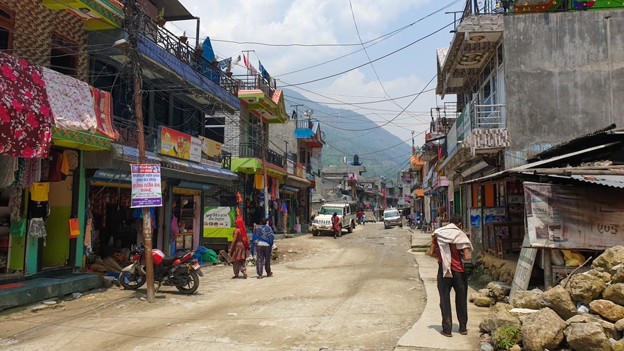 Nayapul, a common road-access trailhead for Annapurna region treks