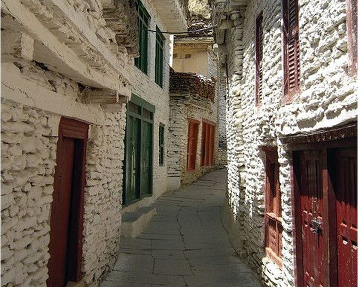 A street in Marpha village, one of the most famous stops on the Pokhara to Jomsom road route