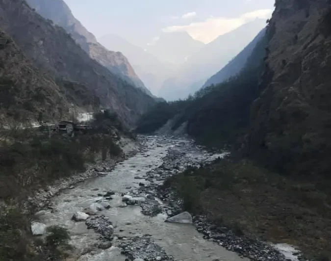 The Kali Gandaki road corridor near Tatopani, on the route from Pokhara toward Jomsom