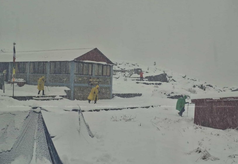 Snow at Annapurna Base Camp in winter, Nepal