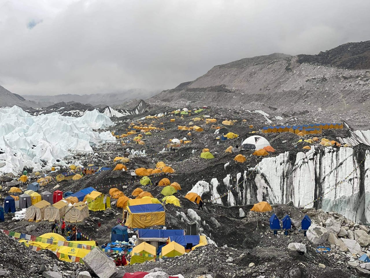 Expedition tents at Everest Base Camp during climbing season