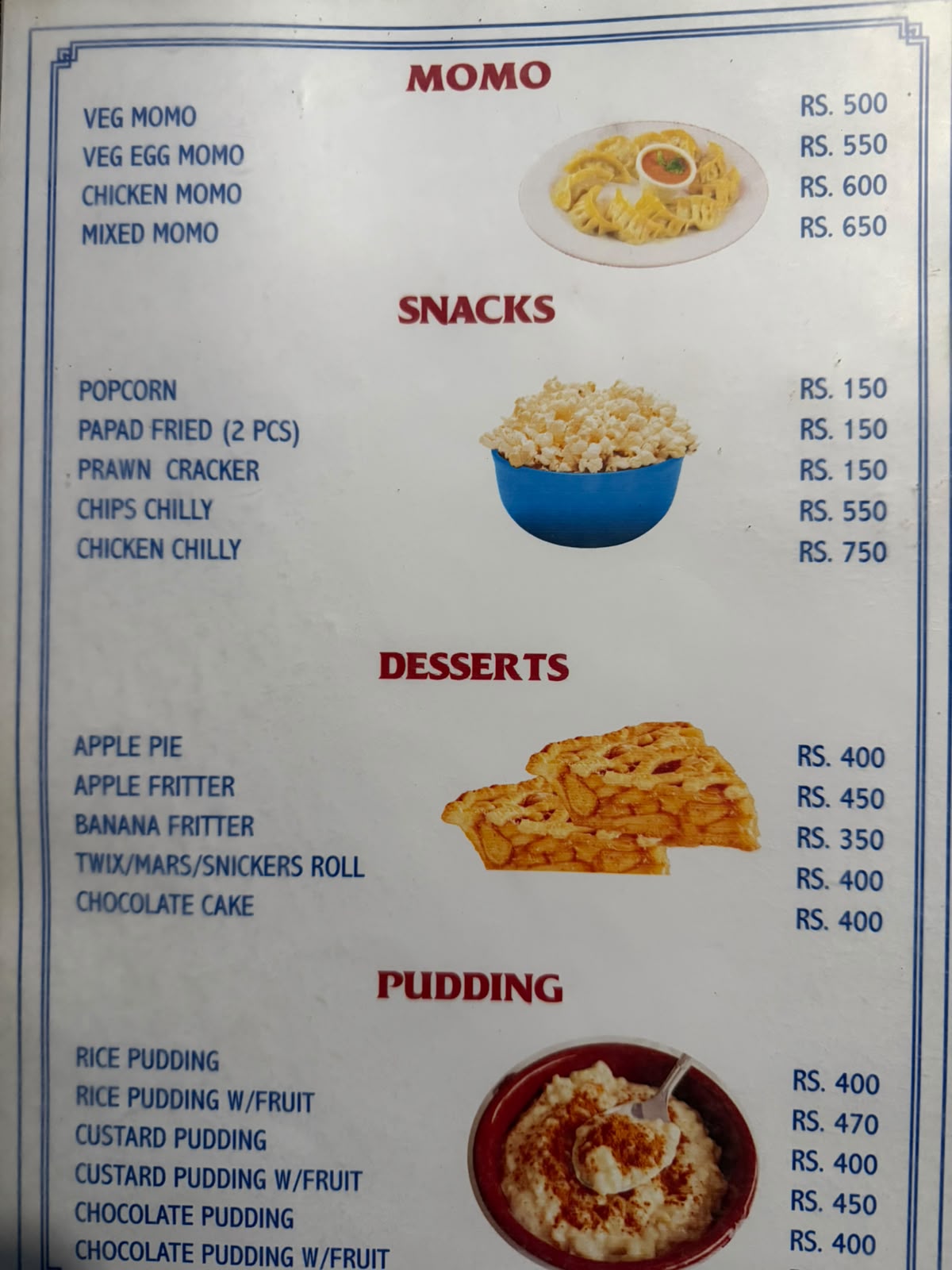 Teahouse menu in Ghandruk on the Annapurna Base Camp trek, page 7
