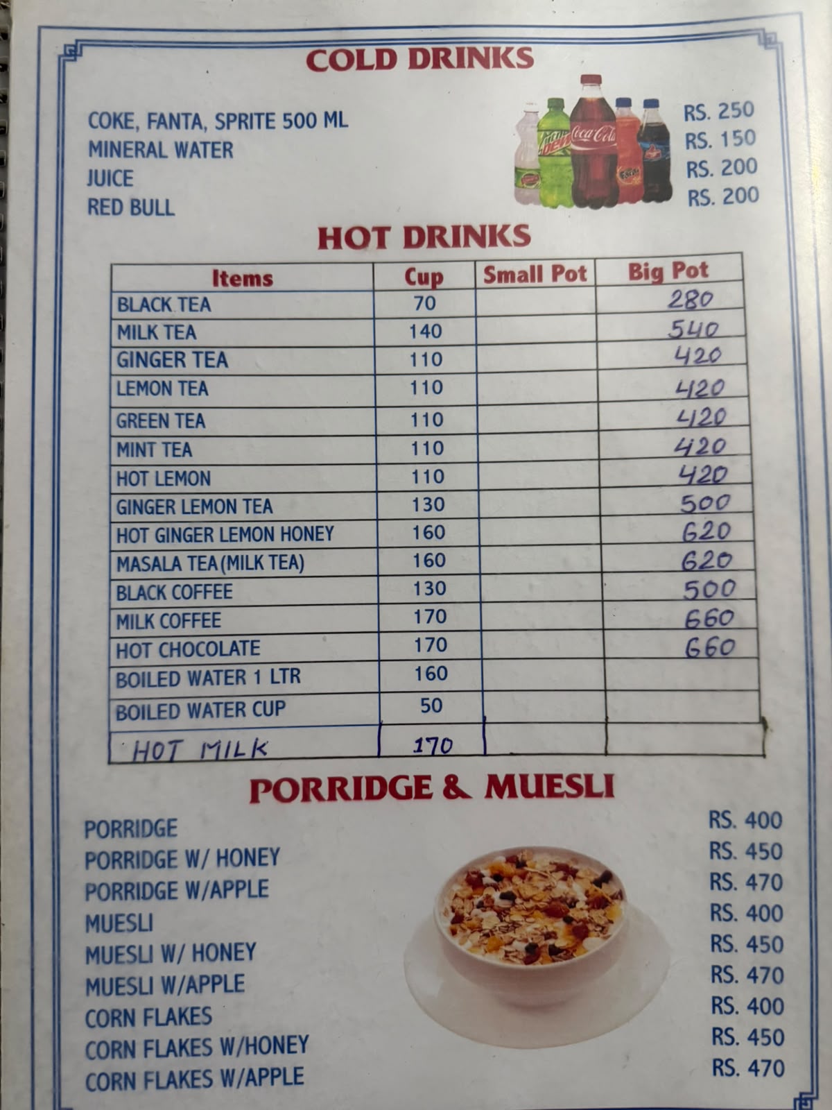 Teahouse menu in Ghandruk on the Annapurna Base Camp trek, page 8