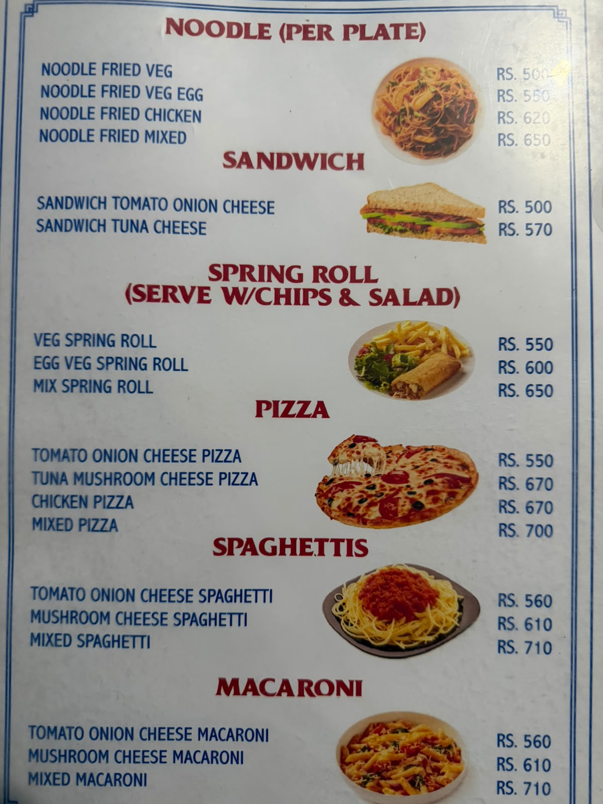 Teahouse menu in Ghandruk on the Annapurna Base Camp trek, page 9