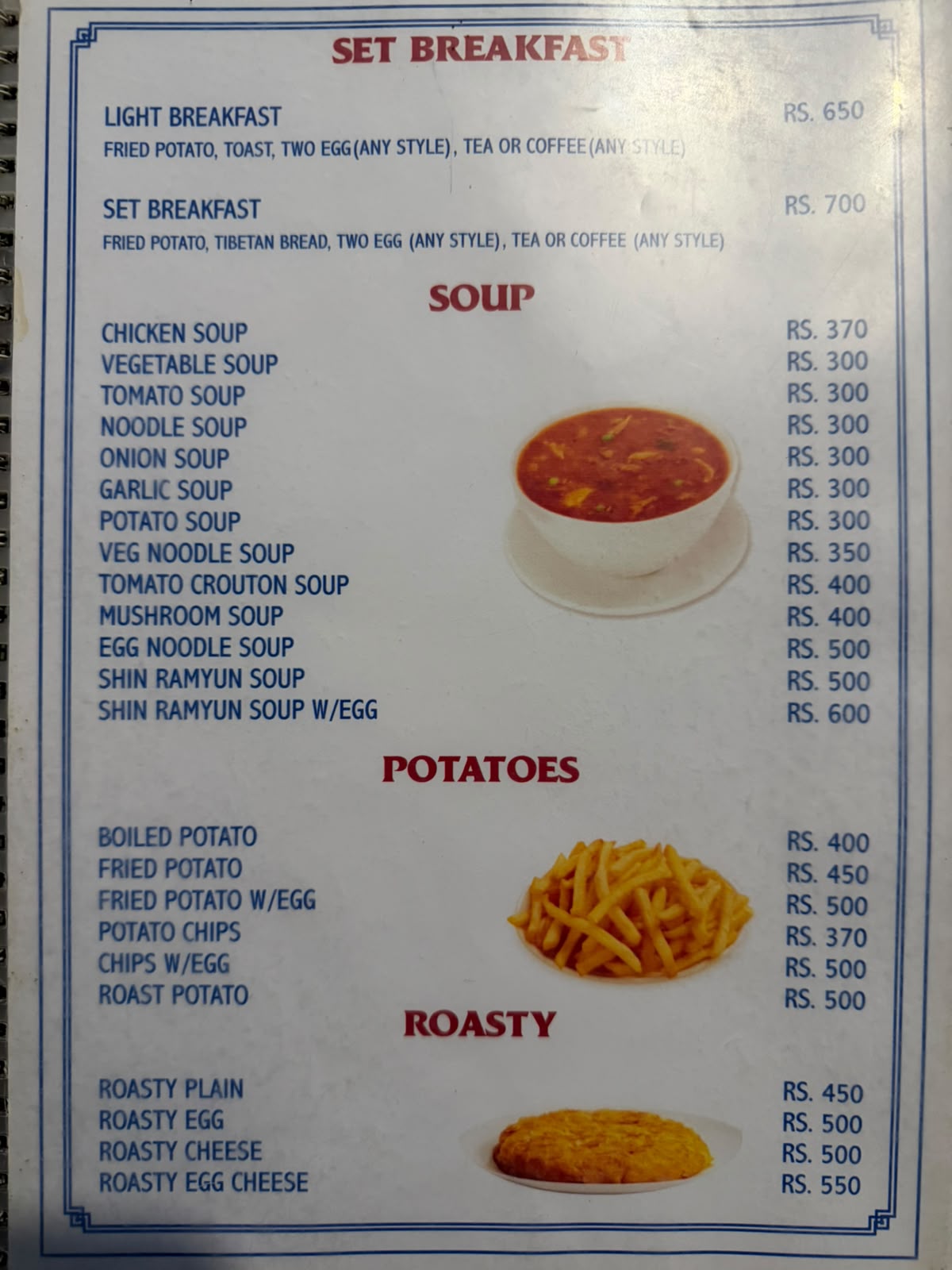 Teahouse menu in Ghandruk on the Annapurna Base Camp trek, page 10