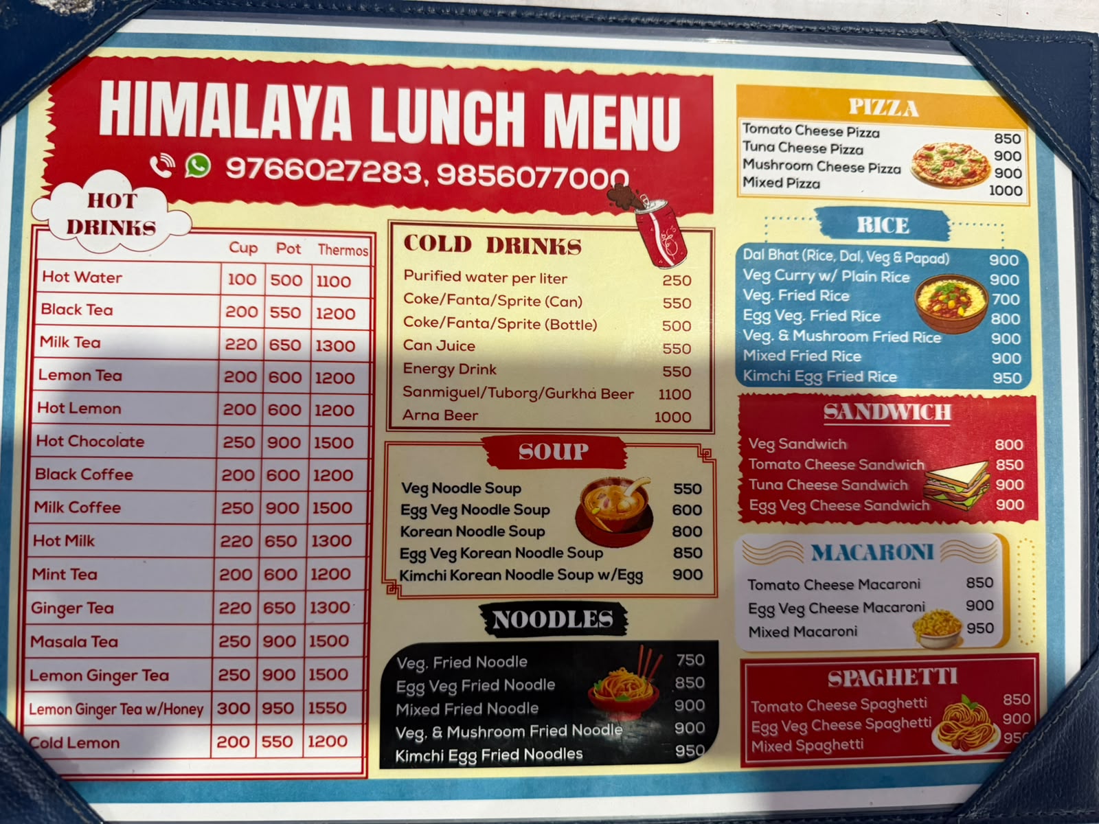Teahouse menu in Himalaya on the Annapurna Base Camp trek, page 1