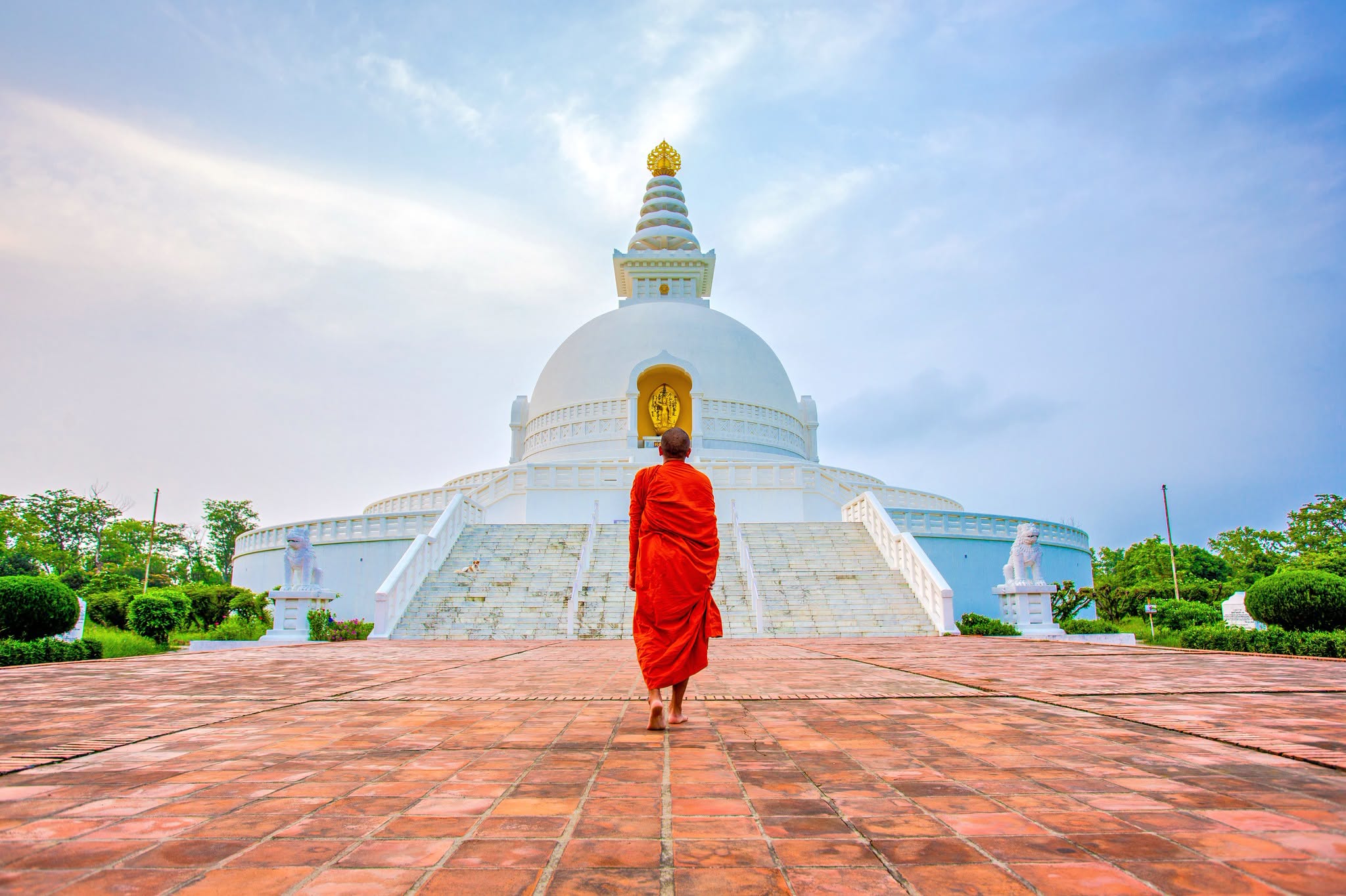 Meditation at Lumbini, the birthplace of Buddha in Nepal