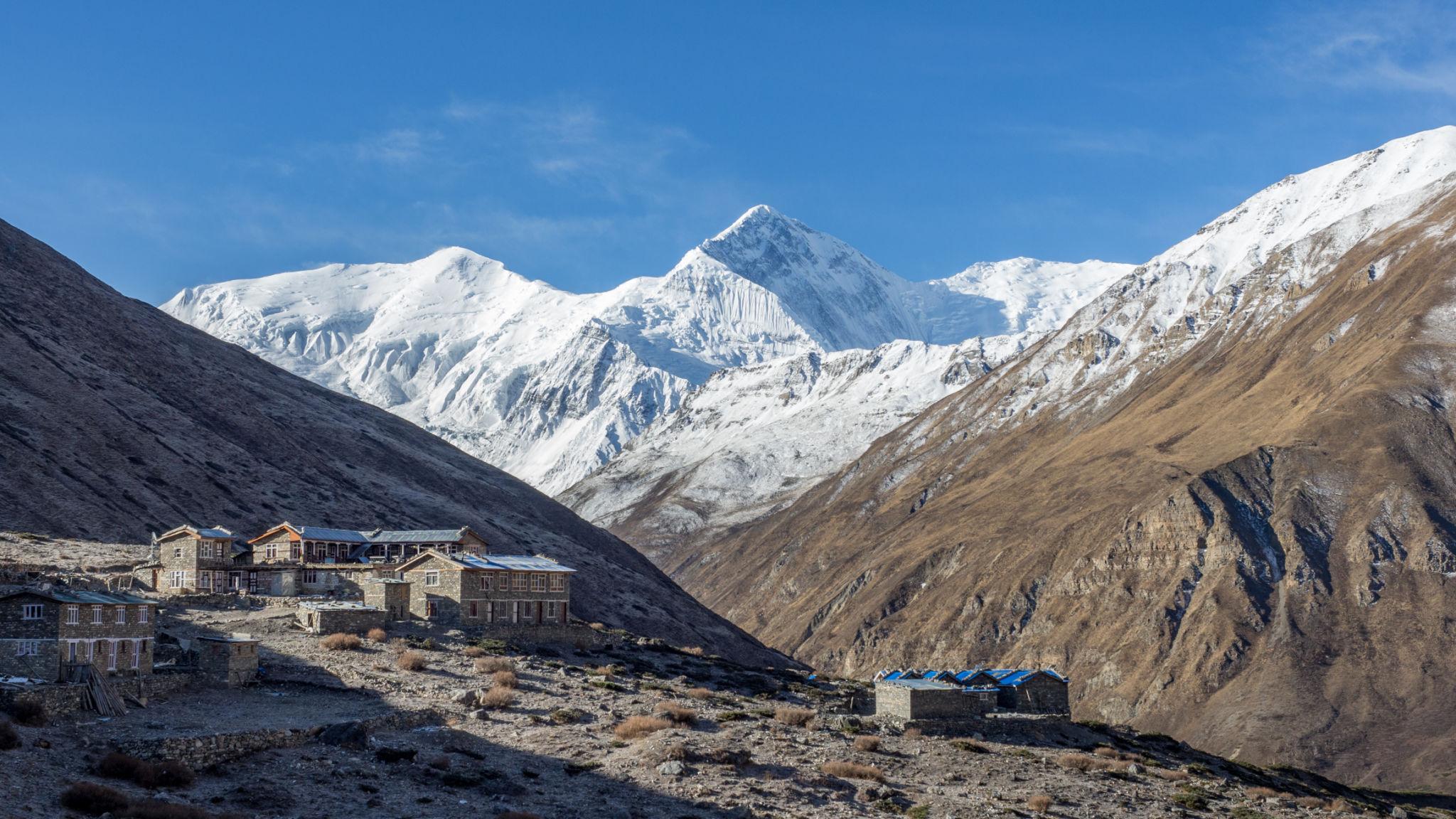 View from Thorong Phedi below Thorong La on the Annapurna Circuit