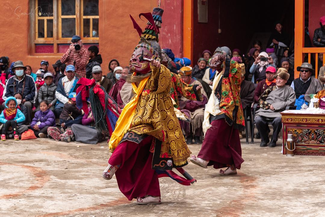 “Monks performing traditional masked dances during the Tiji Festival in Lo Manthang.