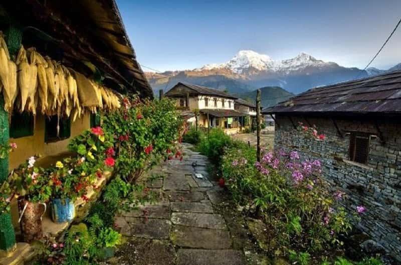 Traditional stone houses with slate roofs in Ghandruk