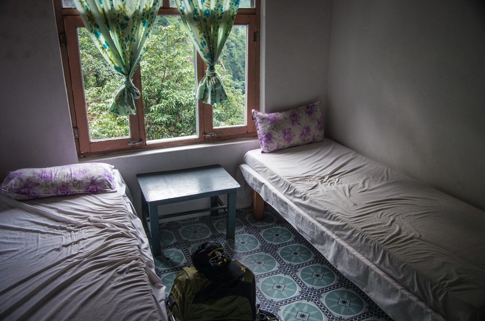 A twin room in a teahouse on the Annapurna Circuit