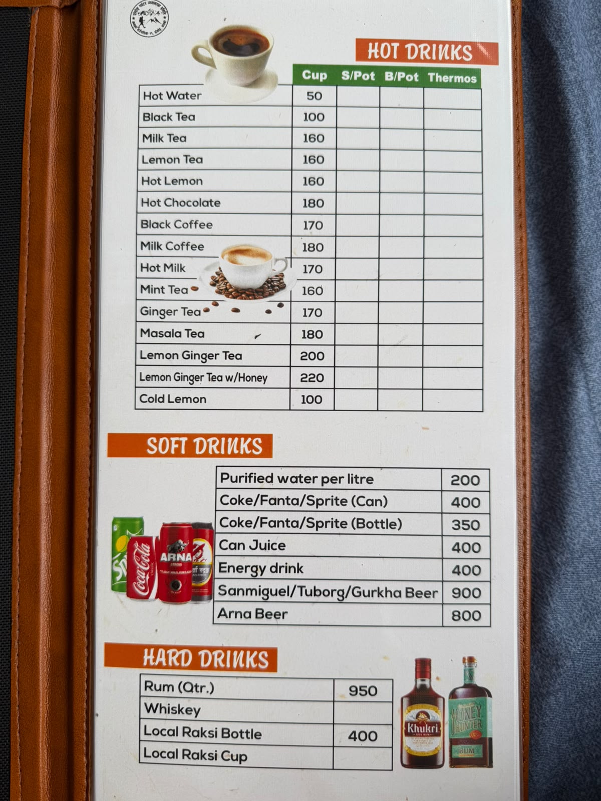 Teahouse menu in Chhomrong on the Annapurna Base Camp trek, page 3