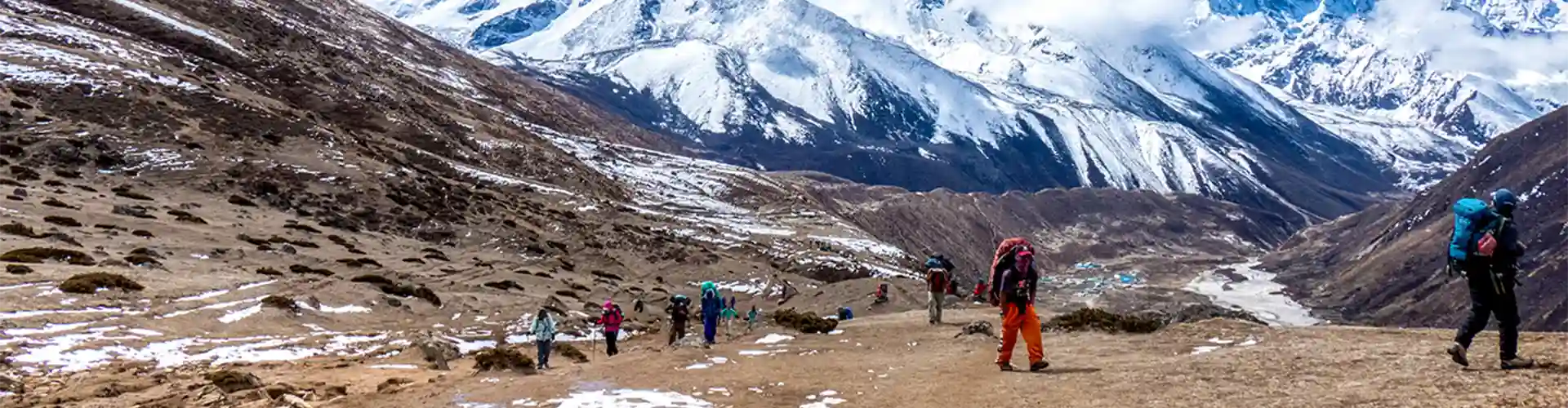 Trekkers walking towards Dingboche in the Everest region