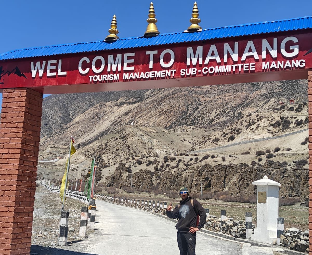 Manang village below the Annapurna range on the Annapurna Circuit