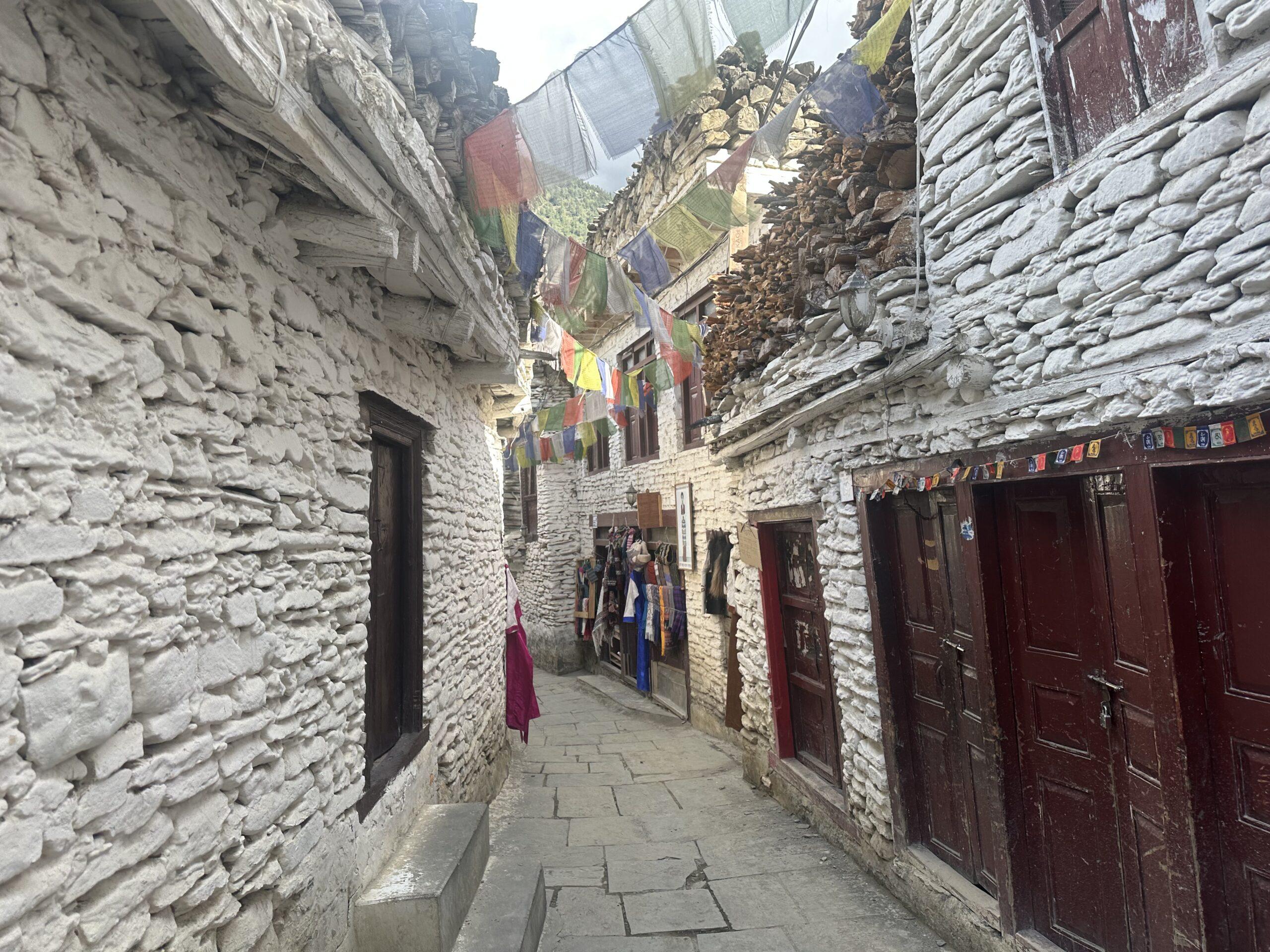 A stone alley in Marpha village on the Annapurna Circuit