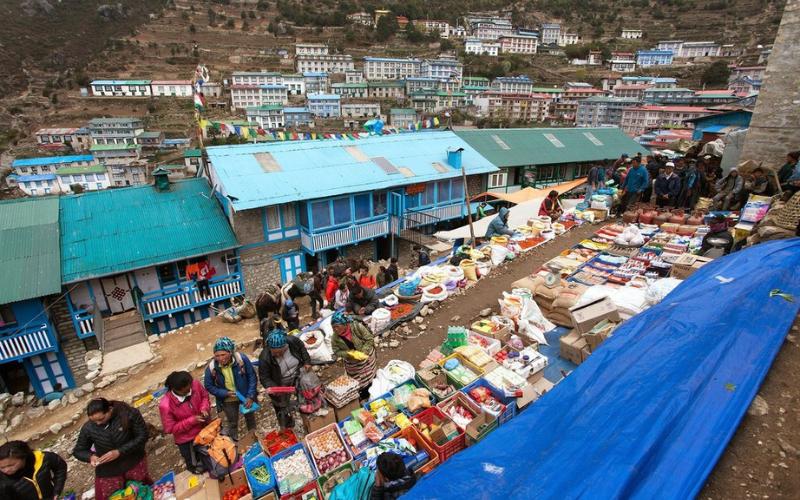 The Saturday market in Namche Bazaar in the Everest region