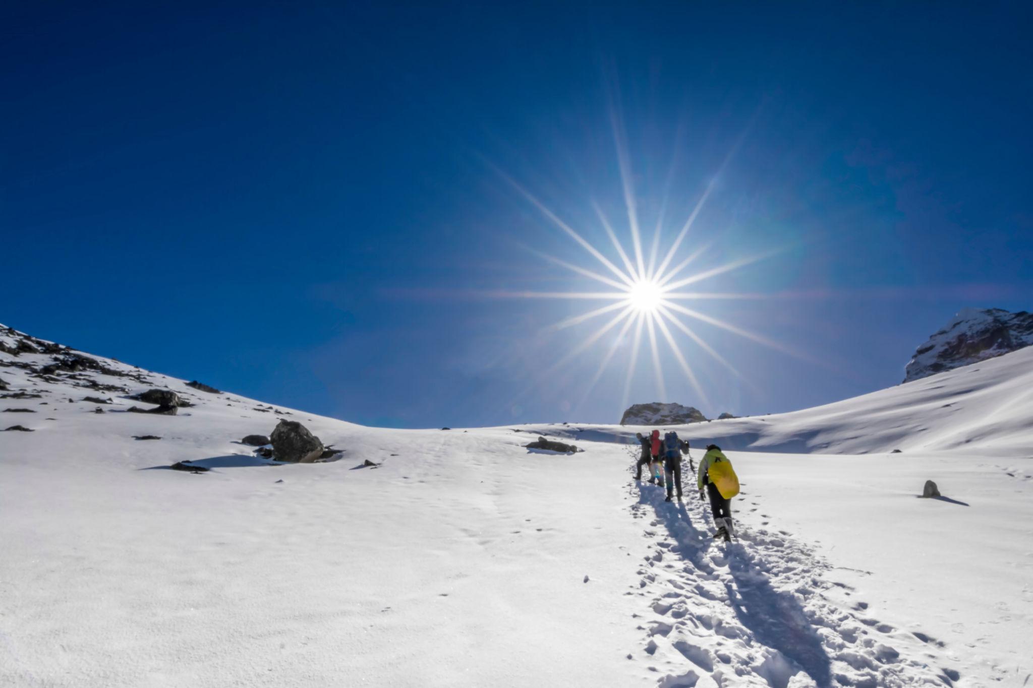 Snow on the Everest Base Camp trail in winter