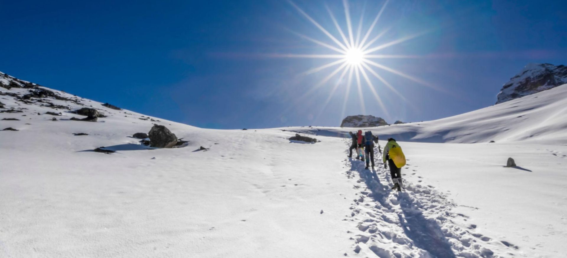 Snow-covered trekking trail in the Everest region in winter