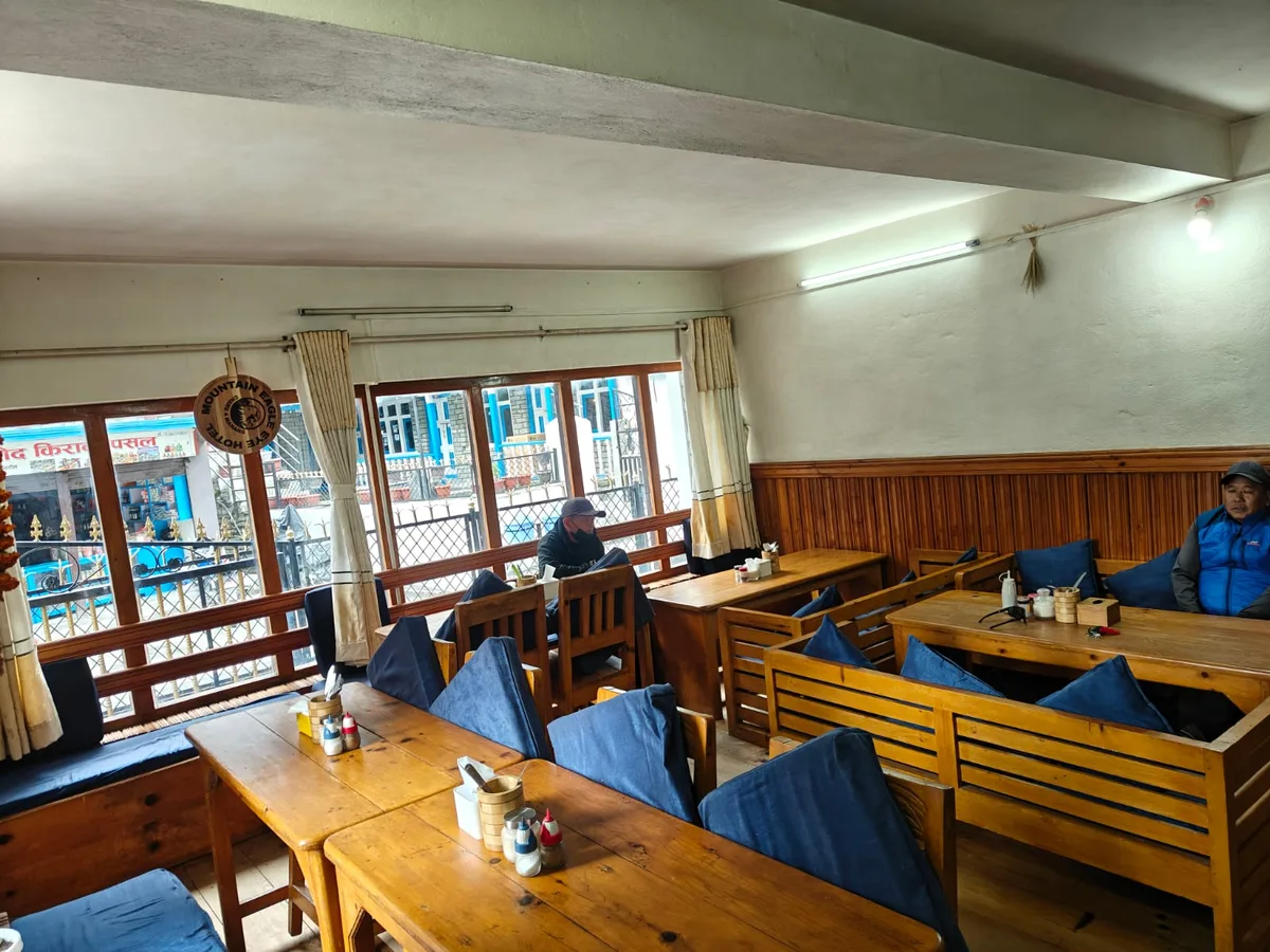 Shared dining room in a trekking teahouse in Nepal
