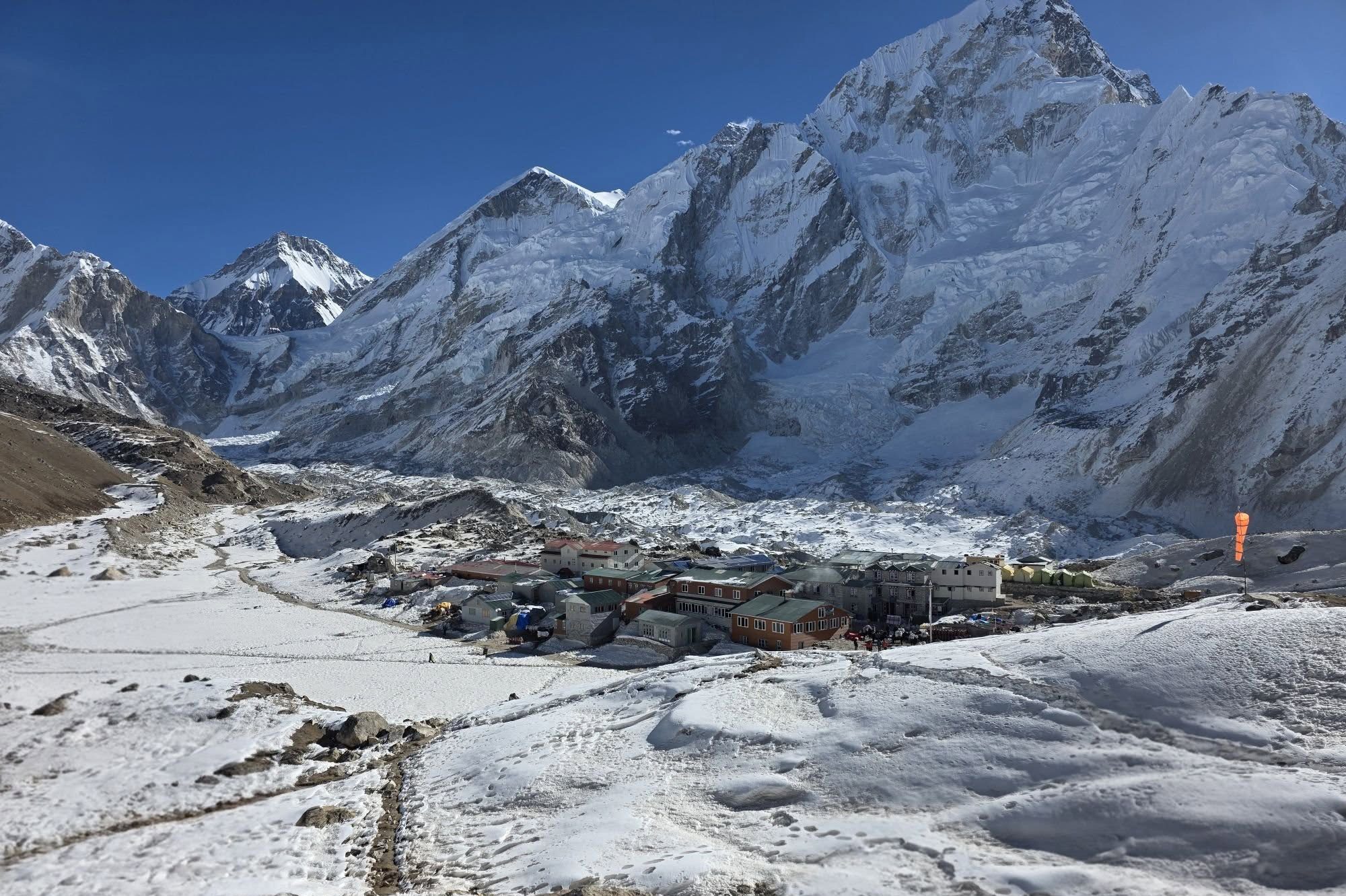 Gorak Shep covered in snow in winter on the Everest Base Camp trek